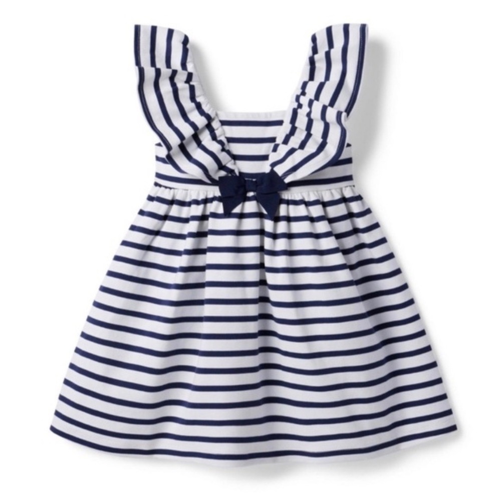Janie and Jack Toddler Girls Navy White Striped Ruffle Bow Dress 2T Nautical - Picture 1 of 6